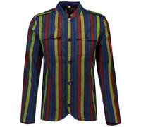 Madcap England Hendrix Stripe Mod Tunic Jacket for Men - 60s Retro Military Style Jacket, Vintage Festival Jacket MC500A (UK, Numeric, 38, Regular, Regular, Green/Navy/Multi)
