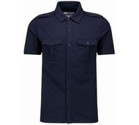 Madcap England Men’s Mod Military Epaulet Jersey Shirt Retro 60s Lennon Inspired Short Sleeve Cotton Button-Up MC1145 (UK, Alpha, L, Regular, Regular, Navy)