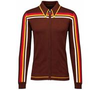 Madcap England Men’s Retro 70s Knitted Track Top Cardigan Mod Britpop Stripe Zip Jacket Popscene MC1153 (UK, Alpha, XL, Regular, Regular, Potting Soil Brown)