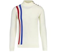 Madcap England Men's Mod 60s 70s Racing Stripe Turtleneck High Neck Jumper Sweater with Shoulder Buttons Coleridge MC61 (UK, Alpha, L, Regular, Regular, Winter White (Cream))