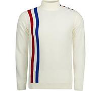 Madcap England Men's Mod 60s 70s Racing Stripe Turtleneck High Neck Jumper Sweater with Shoulder Buttons Coleridge MC61 (UK, Alpha, S, Regular, Regular, Winter White (Cream))