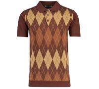 Madcap England Men's Mod Knitted Argyle Polo Shirt Short Sleeve 60s 70s 80s Retro Diamond Cotton Jacquard Knit Top T-Shirt (UK, Alpha, 3XL, Regular, Regular, Potting Soil)