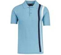 Madcap England Men's Polo Shirt Retro Mod Racer Racing Stripe Knitted Short Sleeve 60s 70s Slim Fit Beck MC1037 (UK, Alpha, L, Regular, Regular, Air Blue)