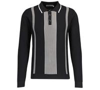 Madcap England Men's Retro 60s 70s Mod Knitted Long Sleeve Ribbed Cotton Polo Shirt Nova MC1031 (UK, Alpha, L, Regular, Regular, Black)