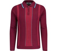 Madcap England Men's Retro 60s 70s Mod Knitted Long Sleeve Ribbed Cotton Polo Shirt Nova MC1031 (UK, Alpha, XL, Regular, Regular, Tawny Port)