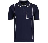 Madcap England Men's Retro 60s 70s Mod Knitted Textured Piped Short Sleeve Polo Shirt Cagney MC1089 (UK, Alpha, L, Regular, Regular, Navy Blazer)