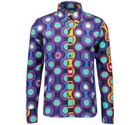Madcap England Mens Retro 60s 70s Mod Slim Fit Men's Button Down Long Sleeve Shirt Trip Psych-Out MC519 (UK, Alpha, XL, Regular, Regular, Jet Set)