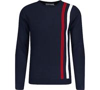 Madcap England Men's Retro 60s Mod Twin Stripe Knitted Racing Jumper Sweater Top MC01 (as8, Alpha, l, Regular, Regular, Navy)