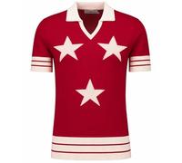 Madcap England Mens Retro 70s Mod Northern Soul 3-Star Knitted Short Sleeve Skipper Neck Polo KTF MC1140 (UK, Alpha, S, Regular, Regular, Red)