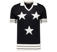 Madcap England Mens Retro 70s Mod Northern Soul 3-Star Knitted Short Sleeve Skipper Neck Polo KTF MC1140 (UK, Alpha, L, Regular, Regular, Black/White)