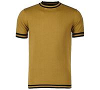 Madcap England Men's Retro Knitted Mod 60s 70s Tipped Short Sleeve Moon T-Shirt Tee Top MC255 (UK, Alpha, S, Regular, Regular, Fall Leaf with Black)