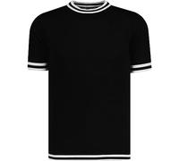 Madcap England Men's Retro Knitted Mod 60s 70s Tipped Short Sleeve Moon T-Shirt Tee Top MC255 (UK, Alpha, S, Regular, Regular, Black with White)