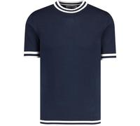 Madcap England Men's Retro Knitted Mod 60s 70s Tipped Short Sleeve Moon T-Shirt Tee Top MC255 (UK, Alpha, L, Regular, Regular, Navy Blazer with White)