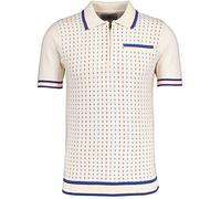Madcap England Men's Retro Mod 1960s 1970s Jaquard Knit Zip Neck Polo Miles MC1040 (as8, Alpha, s, Regular, Regular, Snow White)