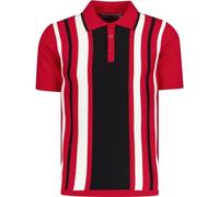 Madcap England Men's Retro Mod 50s 60s 70s Sixties Seventies Striped Knitted Knit Short Sleeve Cotton Tipped Polo Shirt Top Folklore MC421 (UK, Alpha, S, Regular, Regular, Red)