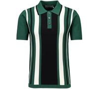 Madcap England Men's Retro Mod 50s 60s 70s Sixties Seventies Striped Knitted Knit Short Sleeve Cotton Tipped Polo Shirt Top Folklore MC421 (UK, Alpha, L, Regular, Regular, Green)