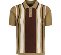 Madcap England Men's Retro Mod 50s 60s 70s Sixties Seventies Striped Knitted Knit Short Sleeve Cotton Tipped Polo Shirt Top Folklore MC421 (UK, Alpha, 3XL, Regular, Regular, Fall Leaf Caramel)