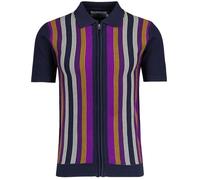 Madcap England Men's Retro Mod 50s 60s 70s Vintage Style Zip Through Fine Gauge Knitted Polo MC333 (UK, Alpha, S, Regular, Regular, Navy)