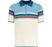 Madcap England Men's Retro Mod 60s 70s 80s 90s Ribbed Zip Neck Knitted Cotton Short Sleeve Polo Shirt Meteor MC508 (UK, Alpha, 3XL, Regular, Regular, Snow/Moroccan Blue)