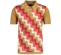 Madcap England Men's Retro Mod 60s 70s 80s Jacquard Geometric Knitted Short Sleeve Cotton Polo Shirt Step On MC1098 (UK, Alpha, L, Regular, Regular, Fall Leaf)
