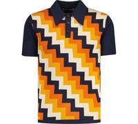 Madcap England Men's Retro Mod 60s 70s 80s Jacquard Geometric Knitted Short Sleeve Cotton Polo Shirt Step On MC1098 (UK, Alpha, M, Regular, Regular, Navy)