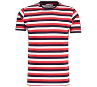 Madcap England Men's Retro Mod 60s 70s 80s Striped T-Shirt Slim Fit Tri-Stripe Stripey Ringer Tee Beatwave MC1121 (UK, Alpha, S, Regular, Regular, Red/White/Navy)