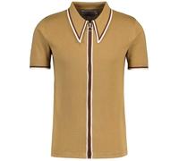 Madcap England Men's Retro Mod 60s 70s Short Sleeve Popcorn Knit Zip Through Polo Shirt Cardigan Mack MC1094 (UK, Alpha, XXL, Regular, Regular, Fall Leaf)