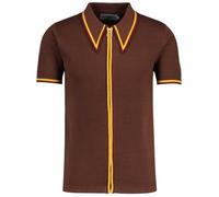 Madcap England Men's Retro Mod 60s 70s Short Sleeve Popcorn Knit Zip Through Polo Shirt Cardigan Mack MC1094 (UK, Alpha, 3XL, Regular, Regular, Potting Soil)
