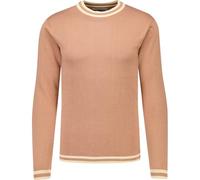 Madcap England Mens Retro Mod 60s 70s Tipped Knitted Long Sleeve Cotton Jumper Sweater Top Moon MC587 (UK, Alpha, L, Regular, Regular, Tawny Birch)