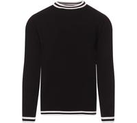 Madcap England Mens Retro Mod 60s 70s Tipped Knitted Long Sleeve Cotton Jumper Sweater Top Moon MC587 (UK, Alpha, S, Regular, Regular, Black with White Tipping)