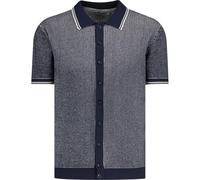 Madcap England Men's Retro Mod 60s 70s Waffle Knit Short Sleeve Polo Cardigan Arrow MC1102 (UK, Alpha, M, Regular, Regular, Navy)