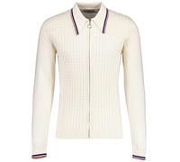 Madcap England Men's Retro Mod Spear Dagger Collar Knitted Zip Through Long Sleeve Polo Cardigan Apollo MC1069 (Large, Snow White)