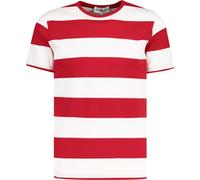 Madcap England Men's Slim Fit Retro Mod Block Stripe Crew Neck 1960s Short Sleeve T-Shirt Milne MC314 (UK, Alpha, XL, Regular, Regular, Red/White)