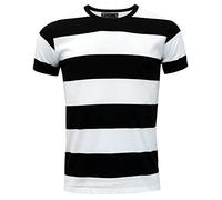 Madcap England Men's Slim Fit Retro Mod Block Stripe Crew Neck 1960s Short Sleeve T-Shirt Milne MC314 (UK, Alpha, 3XL, Regular, Regular, Black/White)