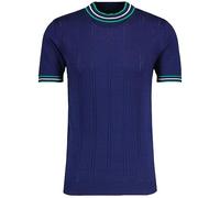 Madcap England Men's Wilson Retro Mod 60s 70s Short Sleeve Pointelle Knit Turtleneck Mock Turtle Cotton T-Shirt Top MC1041 (UK, Alpha, M, Regular, Regular, Navy)