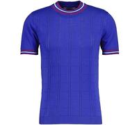 Madcap England Men's Wilson Retro Mod 60s 70s Short Sleeve Pointelle Knit Turtleneck Mock Turtle Cotton T-Shirt Top MC1041 (UK, Alpha, M, Regular, Regular, Police Blue)