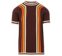 Madcap England Modernista Men's Retro 60s 70s Waffle Knit Short Sleeve Knitted Striped T-Shirt Jumper… (Potting Soil, XXL)