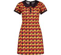 Madcap England Women's Retro 60s 1960s Mod Peter Pan Collar Mini Dress Oz Targets Print MC1064 (UK, Numeric, 14, Regular, Regular, Black Coffee/Orange/Yellow Circles)