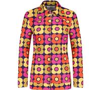 Madcap England Women's Retro 60s 70s Daggar Spear Beagle Collar Zip Through Shirt Overshirt Juliet MC1001 (UK, Numeric, 12, Regular, Regular, Purple/Multi Retro Daisy)