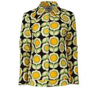 Madcap England Women's Retro 60s 70s Daggar Spear Beagle Collar Zip Through Shirt Overshirt Juliet MC1001 (UK, Numeric, 12, Regular, Regular, Black/Green Flower)