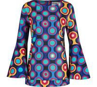 Madcap England Women's Retro 60s 70s Flared Bell Sleeve Printed Top Shirt Blouse Stargaze MC1016 (UK, Numeric, 18, Regular, Regular, Psych-Out Jet Set/Blue)