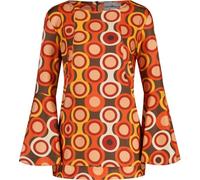 Madcap England Women's Retro 60s 70s Flared Bell Sleeve Printed Top Shirt Blouse Stargaze MC1016 (UK, Numeric, 14, Regular, Regular, Psych-Out Emperador)
