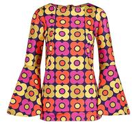 Madcap England Women's Retro 60s 70s Flared Bell Sleeve Printed Top Shirt Blouse Stargaze MC1016 (UK, Numeric, 10, Regular, Regular, Purple/Multi Retro Daisy)