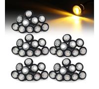 MADCATZ 3/4 Inch Mini Clear Lens Amber 3 LED Round Button Side Marker Indicator Lights Extra Bright with Black Rubbers for Boat Truck Trailer RV Caravan 12V DC Pack of 50.