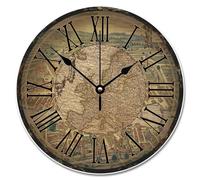 Madcolitote 10 Inch Wall Clock Ancient Wood Grain Crack Medieval Europe Large Wall Clocks Battery Operated Old World Map Retirement Decor For Office Home Decor Birthday Housewarming Gift