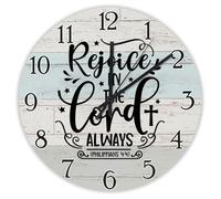 Madcolitote 10 Inch Wall Clock Bible Verse Scripture Large Wall Clocks Battery Operated Rejoice in The Lord Jesus Quote Religious Christian New Home Gift Thanksgiving for Her