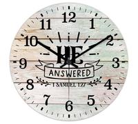 Madcolitote 10 Inch Wall Clock Bible Verse Scripture Large Wooden Wall Clocks Battery Operated He Answered 1 Samuel 1-27 Jesus Quote Religious Christian New Home Gift Thanksgiving for Her