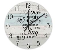 Madcolitote 10 Inch Wall Clock Bible Verse Scripture Round Wall Clocks Love Must Be Sincere Hate What Is Evil; Romans 10:9 Jesus Quote Religious Christian New Home Gift Thanksgiving for Her