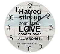 Madcolitote 10 Inch Wall Clock Bible Verse Scripture Wall Clocks Hatred Stirs Up Conflict But Love Covers over All Wrongs Jesus Quote Christian New Home Gift Thanksgiving for Her