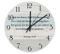 Madcolitote 10 Inch Wall Clock Bible Verse Scripture Wooden Wall Clocks Battery Operated And We Know That for Those Who Love Jesus Quote Religious Christian New Home Gift Thanksgiving for Her